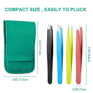 Ensemble de 4 pinces à épiler pour manucure, pinces à épiler pour sourcils en acier inoxydable recouvertes de papier, avec étui en cuir - Product Image 5