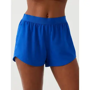 Vrouwen Quick-Dry Running Shorts Sport Dubbele Laag Elastische Taille Actieve Workout Shorts Met Zakken