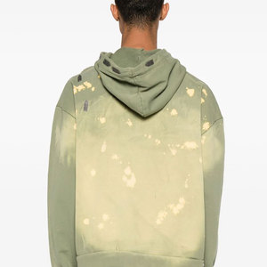 Sweat à capuche pour homme avec bords bruts et détails brodés, teinture pigmentaire, effet vieilli - Product Image 4