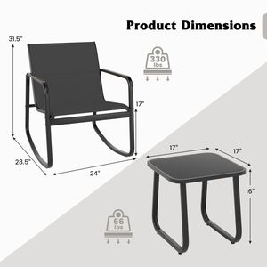 2 chaises de bistrot à bascule et table avec plateau en verre pour véranda, cour ou balcon - Product Image 4