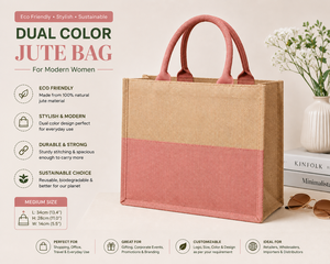 Bolsa de Yute Grande Personalizada de Doble Color con Asas Dobles para Mujer, Bolsa de Compras Reutilizable Ecológica, Elegante y Natural - Product Image 1
