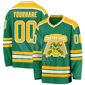 Maillot de hockey sur glace personnalisé pour homme, vert et jaune, col en V, manches longues, impression sublimée, évacuation de l'humidité, 100% polyester, adulte - Product Image 2