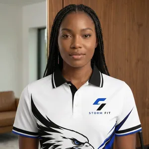 Chemise personnalisée pour femme, séchage rapide, respirante, tricotée, 100 % polyester, manches courtes, imprimé aigle, coupe classique, golf - Product Image 4