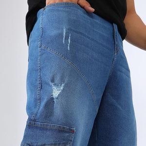 Jeans de mezclilla azules para hombre, clásicos, 100% algodón, ecológicos, resistentes a la decoloración, de corte ancho, lavado medio, tiro medio, ajuste holgado, rasgados - Product Image 6