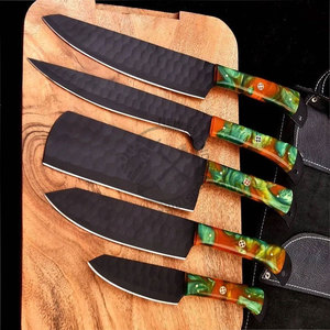 New Wholesale Custom Handmade J2 Steel Chef <b>Knives</b> Powder Coated <b>Sharp</b> Hammered 5-Piece Luxury Ambidextrous Kitchen <b>Knife</b> <b>Set</b> - Product Image 4