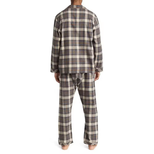 Ensemble de pyjama à carreaux marron beige pour homme, respirant, doux, confortable, manches longues, en coton durable, vente en gros d'ensembles de vêtements de nuit pour homme - Product Image 2