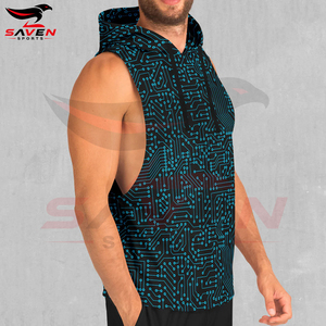 Outer Wear With Customized Logo Printed Breathable Soft Touch Material In Wholesale Blue Cybernetic <b>Sleeveless</b> <b>Hoodies</b> For Men - Product Image 2