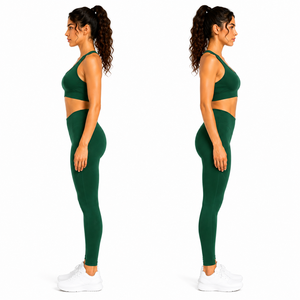 Women <b>Seamless</b> V Waist Yoga Set Ribbed High Waist <b>Leggings</b> Sports Bra Fitness Gym Activewear Set - Product Image 3