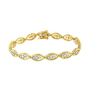 Bracciale a maglie in argento sterling .925 placcato oro giallo 10K con diamante taglio rotondo da 1 carato totali, colore J-K, purezza I1-I2, lunghezza 7,25 pollici - Product Image 2