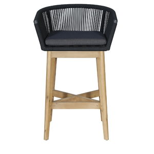 Sillas Altas con Barra de Cuerda y Estructura de Madera de Teca, Diseño Minimalista para Comedor y Decoración de Muebles de Bar en el Hogar - Product Image 3