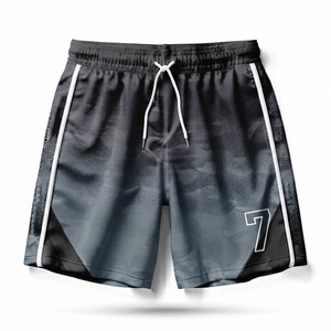 Shorts de sport pour homme, noir et rouge, imprimé géométrique, taille mi-haute, cordon de serrage, séchage rapide, polyester, numéro 23, poche avant - Product Image 6