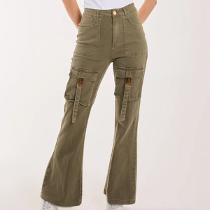 OEM factory price flare jeans women stretch denim high waist flared pants casual daily wear bulk order export - Product Image 3