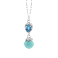 Collier pendentif en argent sterling 925 avec topaze bleue naturelle facettée et turquoise, bijou fin, le plus vendu en 2026, idéal pour un cadeau