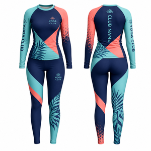 Yoga Club Women's 2 Piece Crew Neck Long Sleeve Yoga Set Color Blocking Full Length Mid Waist Spandex Breathable Seamless <b>Mesh</b> - Product Image 1