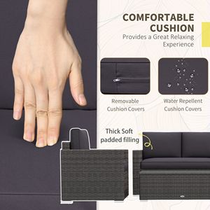 Set Divano 4 Pezzi in Rattan Grigio con Poltrone, Tavolino da Caffè con Piano in Vetro, Mobili da Esterno in Vimini per Giardino, Realizzato in Corda Intrecciata - Product Image 6