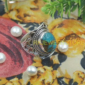 Blue Copper Turquoise <b>Ring</b> 925 Sterling Silver Handmade Vintage Boho <b>Statement</b> <b>Ring</b> Oval Cabochon Gemstone Jewelry Women Men - Product Image 6