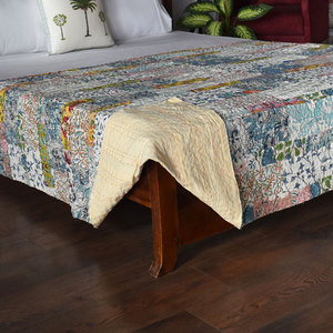 Cotton Kantha Twin Quilt <b>Throw</b> 150x220 cm Hand Block Printed Hand Embroidered Indian Handmade Bedspread Boho Home Decor Supplier - Product Image 4