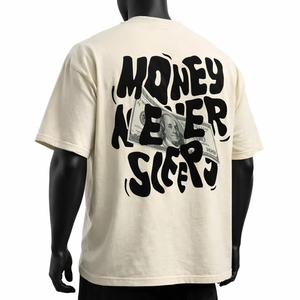 เสื้อยืดคอกลมแขนสั้นผ้าฝ้ายสำหรับผู้ชาย ลาย Money Never Sleeps สวมใส่สบาย ทรงปกติ ระบายอากาศได้ดี ดีไซน์ด้านหน้าแบบวอช - Product Image 4