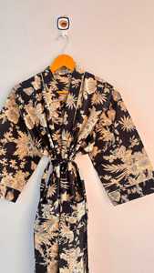 Indian Night Gown and <b>Beach</b> Wear Dress Indian Cotton Print <b>Kimono</b> Style Sleepwear Handmade Maxi Gown Dress Women Bathrobe - Product Image 2