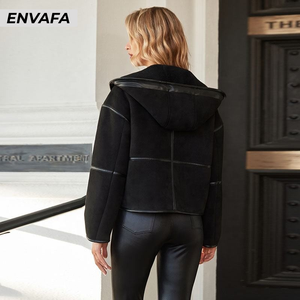 Wholesale Woven Reversible Breathable Windproof Winter <b>Fur</b> One Double Breasted <b>Short</b> Coat Fashion Yellow Wool Lining Casual Coat - Product Image 2
