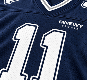 เสื้อฟุตบอลอเมริกันสีน้ำเงินกรมท่าสำหรับผู้ชาย ยี่ห้อ SINEWY SPORTS หมายเลข 11 คอวี แขนสั้น ผ้าตาข่ายระบายความชื้น - Product Image 3