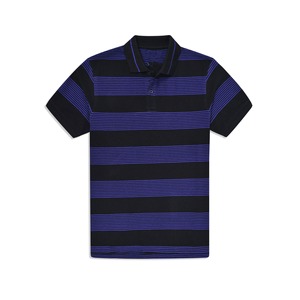 Men's Knitted Polo Shirt <b>Black</b> Purple Striped Short Sleeve Collared <b>Button</b> Casual Top - Product Image 1