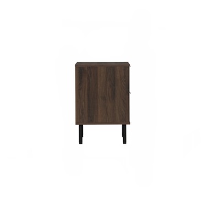 Modern Nordic Walnut Finish 2 Nighstand Drawer Narrow <b>Side</b> <b>Table</b> with Rattan Design and Sturdy Metal Legs for Bedroom and Home - Product Image 6
