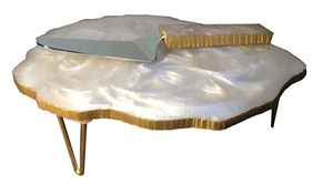 Round White Resin Eco-Friendly Non-Stick Handmade Cake Platter with Gold Metal Legs - Product Image 5