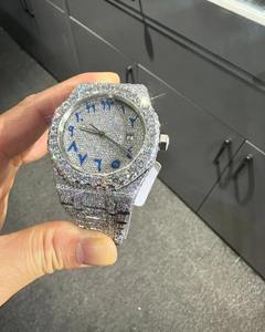 Reloj de pulsera unisex de lujo con esfera azul árabe, diamantes VVS, acero inoxidable, estilo hip hop, la mejor calidad - Product Image 2