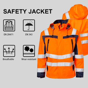 Chaqueta de seguridad para hombre, impermeable, reflectante, fluorescente, amarilla, para trabajo en invierno, diseño personalizado OEM, EN20471 EN343 - Product Image 5