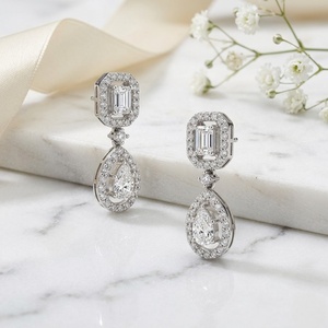 4.60CTW <b>Emerald</b> and Pear and Round Prong, Statement <b>Drop</b> Linear <b>Earrings</b> - Product Image 3