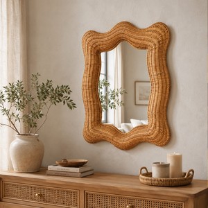 Handmade Scalloped Rattan Wall <b>Mirror</b> Irregular Shape Bohemian Decorative Rattan <b>Mirror</b> Natural Finish Home Decor from Vietnam - Product Image 4