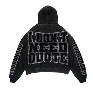 ชุดวอร์มขายาวประดับคริสตัลแบบวินเทจ ล้างสีแบบแอซิด ฟอกสีซีด ลายพิมพ์พัฟฟ์ ผ้าฝ้าย 100% ชุดจ็อกกิ้งแทรคสูทสำหรับผู้ชาย - Product Image 4