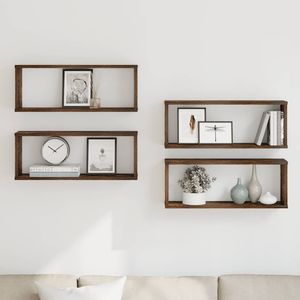 Juego de 4 Estantes de Pared Cúbicos de Madera de Roble Ahumado, Diseño Estándar - Product Image 1