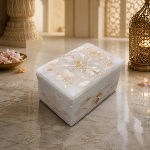 Regalia Pearl Crest Marble Jewelry <b>Box</b> Handcrafted Floral Inlay Rectangle <b>Trinket</b> Storage Wedding Gift at Wholesale Price - Product Image 1