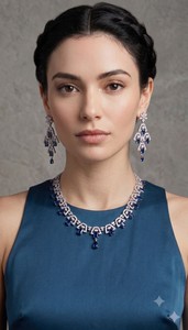 Elegant Emerald Cut Blue Crystal <b>Choker</b> Set Geometric Pattern American Diamond Chandelier Earrings Set Fine Party Wear Jewelry - Product Image 4