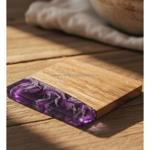 Posavasos Cuadrados de Madera de Acacia con Resina Epoxi, Hechos a Mano, Tema Oceánico, para San Valentín, Fiestas en Casa, Novedad - Product Image 3