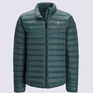 Men's Dark Green Down Puffer <b>Jacket</b> Stand Collar Zipper Closure Windproof Casual Winter Regular Fit Embroidery Logo - Product Image 4