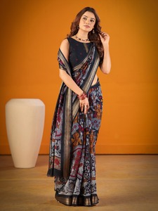 Indian Wedding Wear Polyester Viscose Chanderi Material Saree with Kalamkari Print With Zari Weaving Work with Low Price Saree - Product Image 2