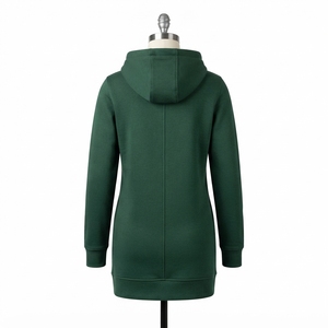 <b>Women</b> Winter Dark Green Knitted Zip up <b>Hoodie</b> Fleece Sweatshirt <b>Longline</b> Hooded Jacket Kangaroo Pocket Front Casual Streetwear - Product Image 3