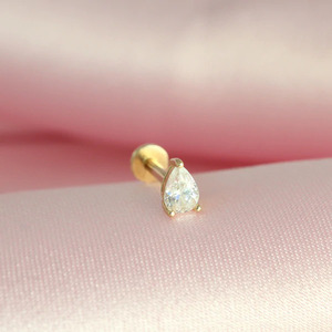 Zisma 14K Gold Pear Lab Grown Diamond Labret 0.25ct Threaded Flat <b>Back</b> Piercing Stud Certified Diamond Jewelry Manufacturer - Product Image 4