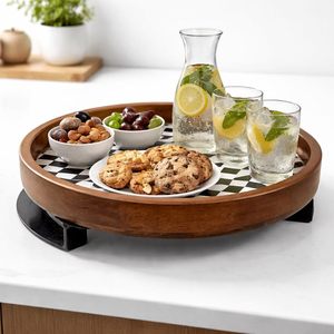 VEDELA NATURALS Bandeja de Servir Multifuncional de Diseño Moderno MDF con Asa de Patrón Geométrico, Juego de Vajilla Ecológico para el Hogar - Product Image 6