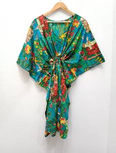 Vestido Kaftán Floral de Algodón 100% Premium para Mujer, Elegante, Vintage, Corte en A, Largo hasta la Rodilla, Suave, Transpirable, Corte Holgado, para Uso Diario en Verano - Product Image 3