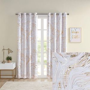 Pannello singolo in marmo metallico stampato con Grommet Top con tenda oscurante totale in colore oscurante totale - Product Image 1