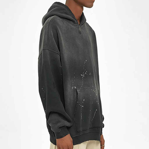 Vintage Acid Wash Distressed 100% Cotton Oversized Fit Pullover <b>Hoodie</b> for Men with <b>Zipper</b> Design and Front Logo - Product Image 6