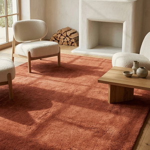 Tapis artisanal en laine rouge rouille tufté à la main, antidérapant, à motif géométrique, pour salon, chambre, salle à manger, maison moderne - Product Image 5