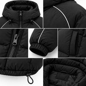 Veste d'hiver à capuche pour homme, rembourrage épais en polyester, fermeture éclair coupe-vent, style décontracté, noir uni - Product Image 6
