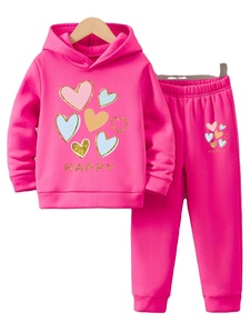 Otoño/Invierno nuevo conjunto de Sudadera con capucha y pantalones de chándal con Forro cálido y estampado de niña cálida informal y cómoda - Product Image 5