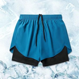 High Waist Asymmetric <b>Mesh</b> Solid Blue Yoga Shorts Seamless Four-Way Stretch Fitness Workout <b>Gym</b> Wear Women's <b>Leggings</b> 220g - Product Image 1