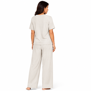 Ensemble décontracté 2 pièces pour femme en maille côtelée confortable avec col rond, manches courtes, pantalon large et cordon de serrage pour l'été - Product Image 6